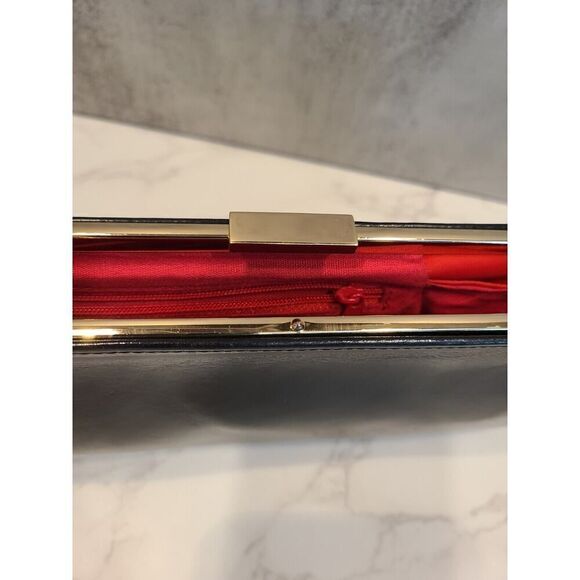 Hobo International Black Leather 13" X 5" Clutch Purse Wallet Gold Clasp EUC - Picture 5 of 13